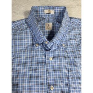 Peter Millar Crown Crafted Blue Plaid Button Down Men's Large Golf Dress Shirt